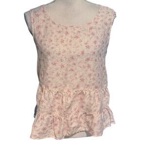 Shabby Chic Size XS Sleeveless Top Shirt Tank 100% Linen Floral Tiered Pink
